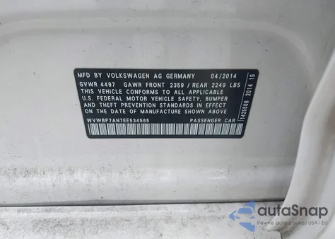 2014 Volkswagen Cc 2.0T Sport из США, поврежденный, VIN WVWBP7AN7EE534565